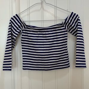 Navy White Stripe Off Shoulder Crop Top